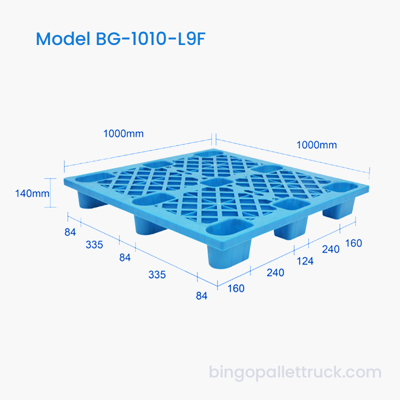 پالت پلاستیکی سبک وزن 1000x1000mm HDPE ورودی 4 طرفه برای لیفتراک