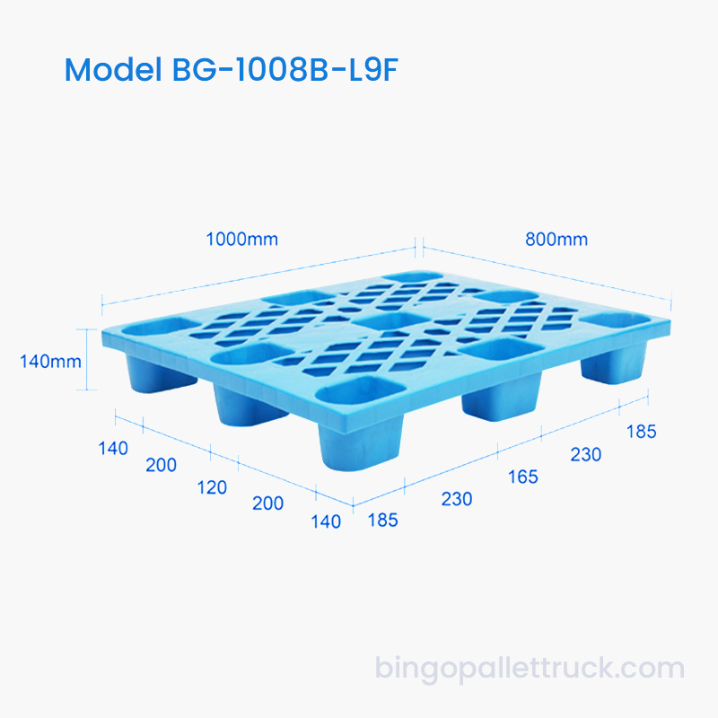 پالت پلاستیکی قالبی تزریقی 1000x800 میلی متری پالت 9 پایه سبک وزن برای ذخیره سازی صنعتی