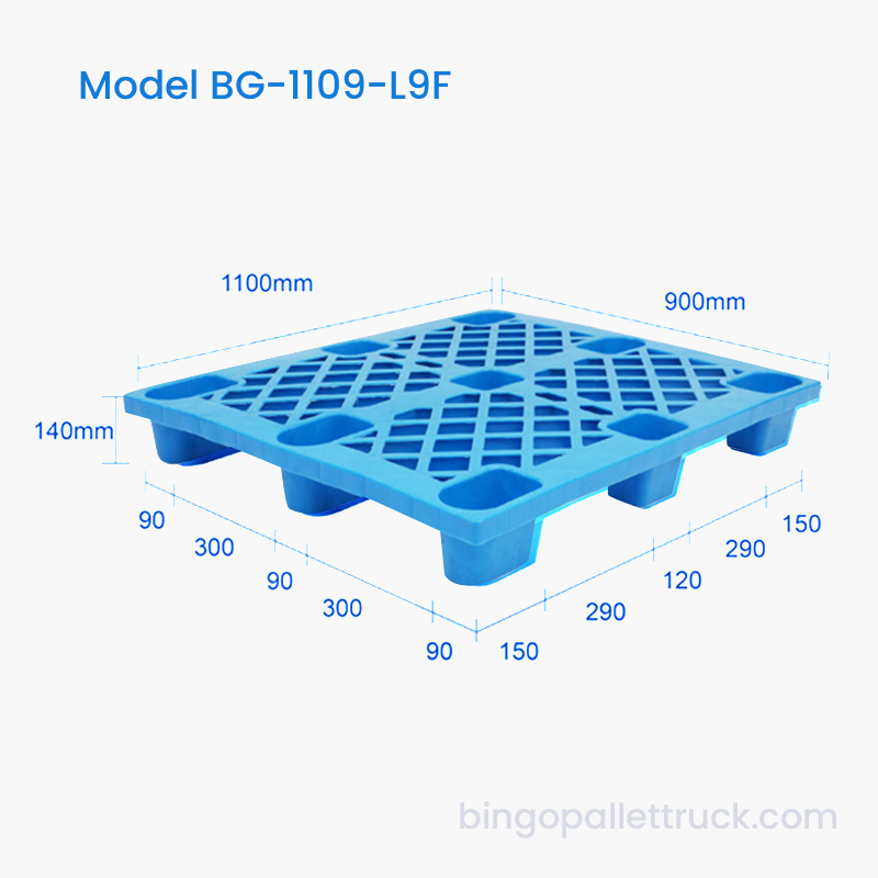 پالت پلاستیکی 900×1100 میلی متری سبک بادوام نه فوت HDPE برای جابجایی مواد
