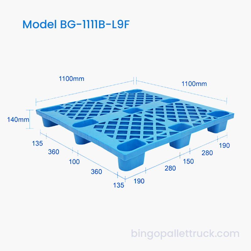 پالت پلاستیکی 9 پایه 1100x1100mm بهینه شده برای جک پالت و استفاده از لیفتراک