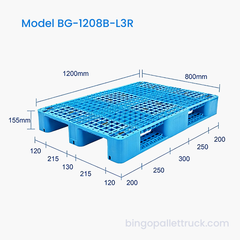 پالت پلاستیکی 3 رونر 1200x800mm با مقاومت بالا با عمر طولانی