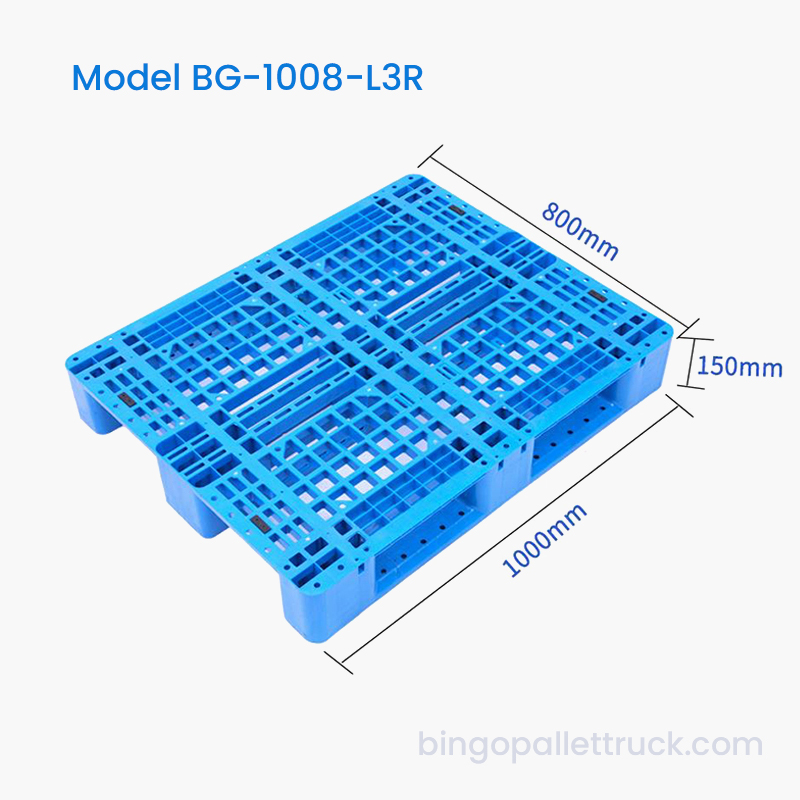 پالت پلاستیکی 1000×800 میلی متری HDPE 3-رانر برای قفسه بندی انبار