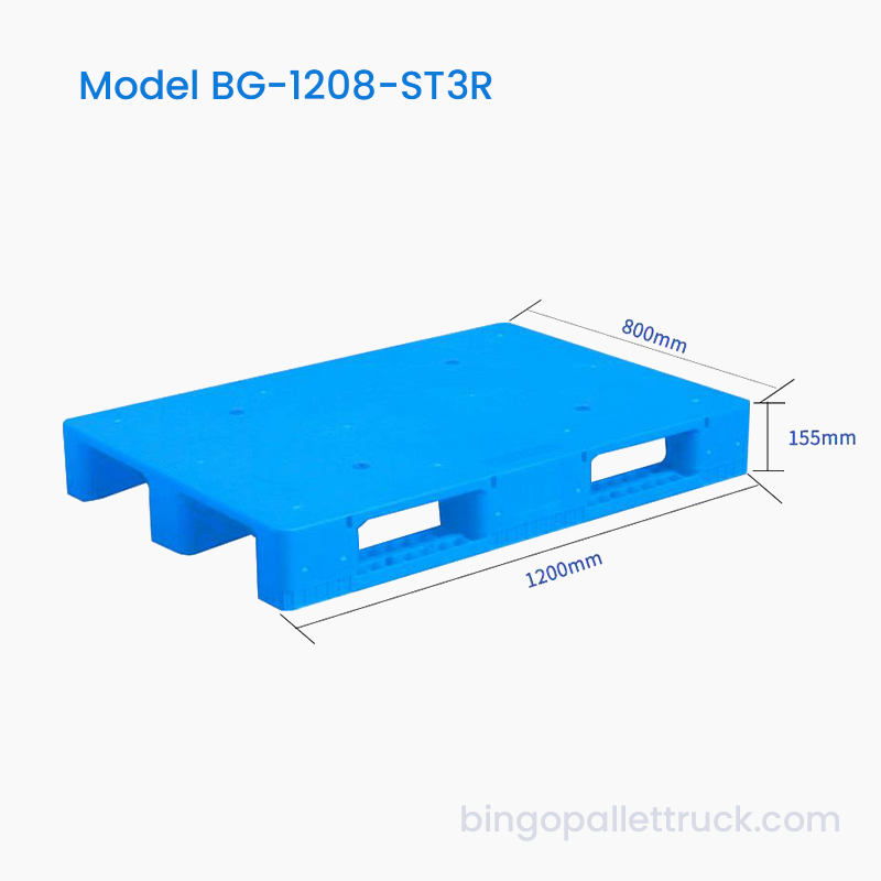پالت پلاستیکی 1200 × 800 میلی‌متری 3 دونده جامد برای انبار